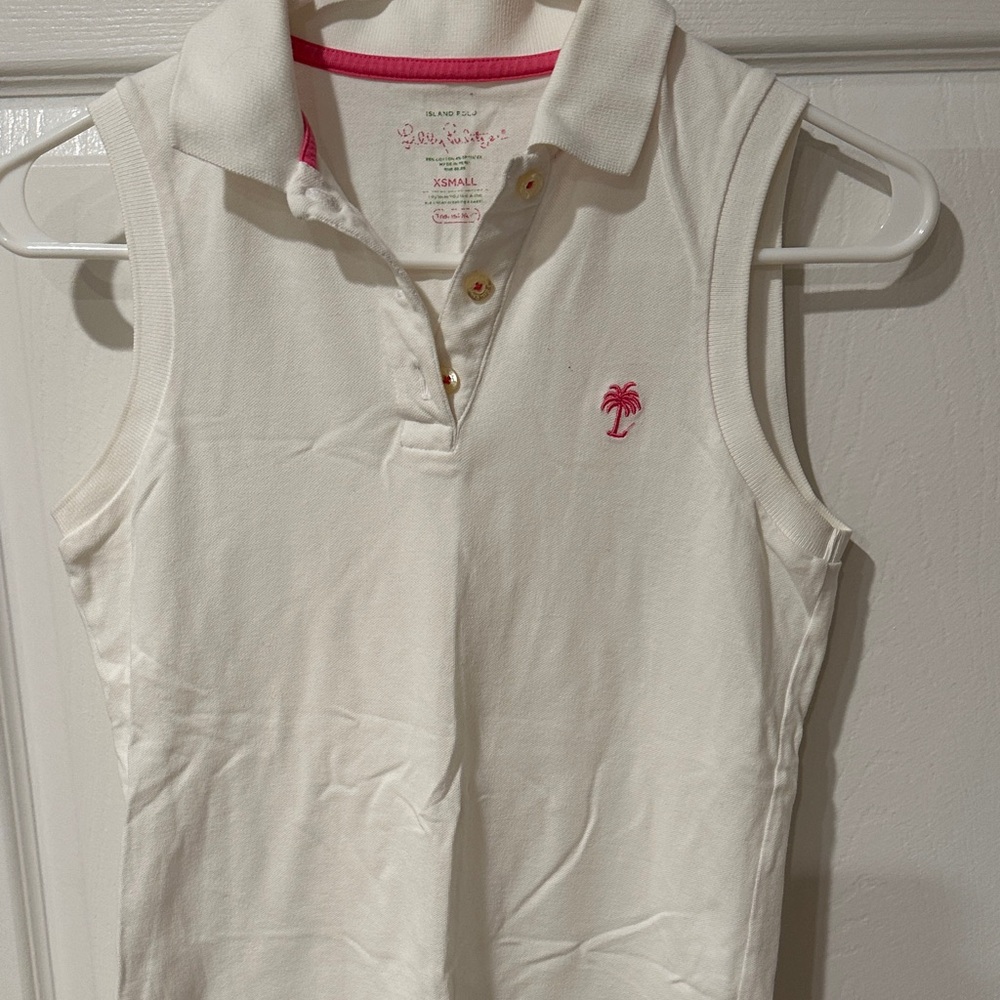 Lilly Pulitzer White Sleeveless Polo with Pink Details